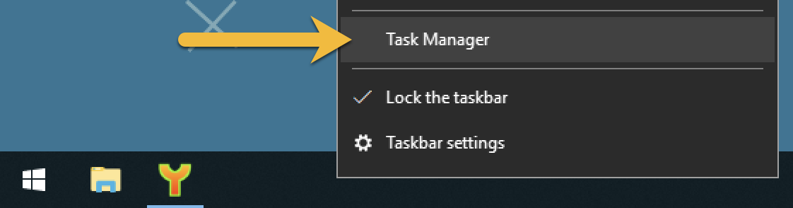 Windows taskbar menu with with "Task Manager" highlighted.