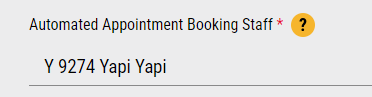 Automated appointment booking staff field with the Y9274 Yapi Yapi user selected.