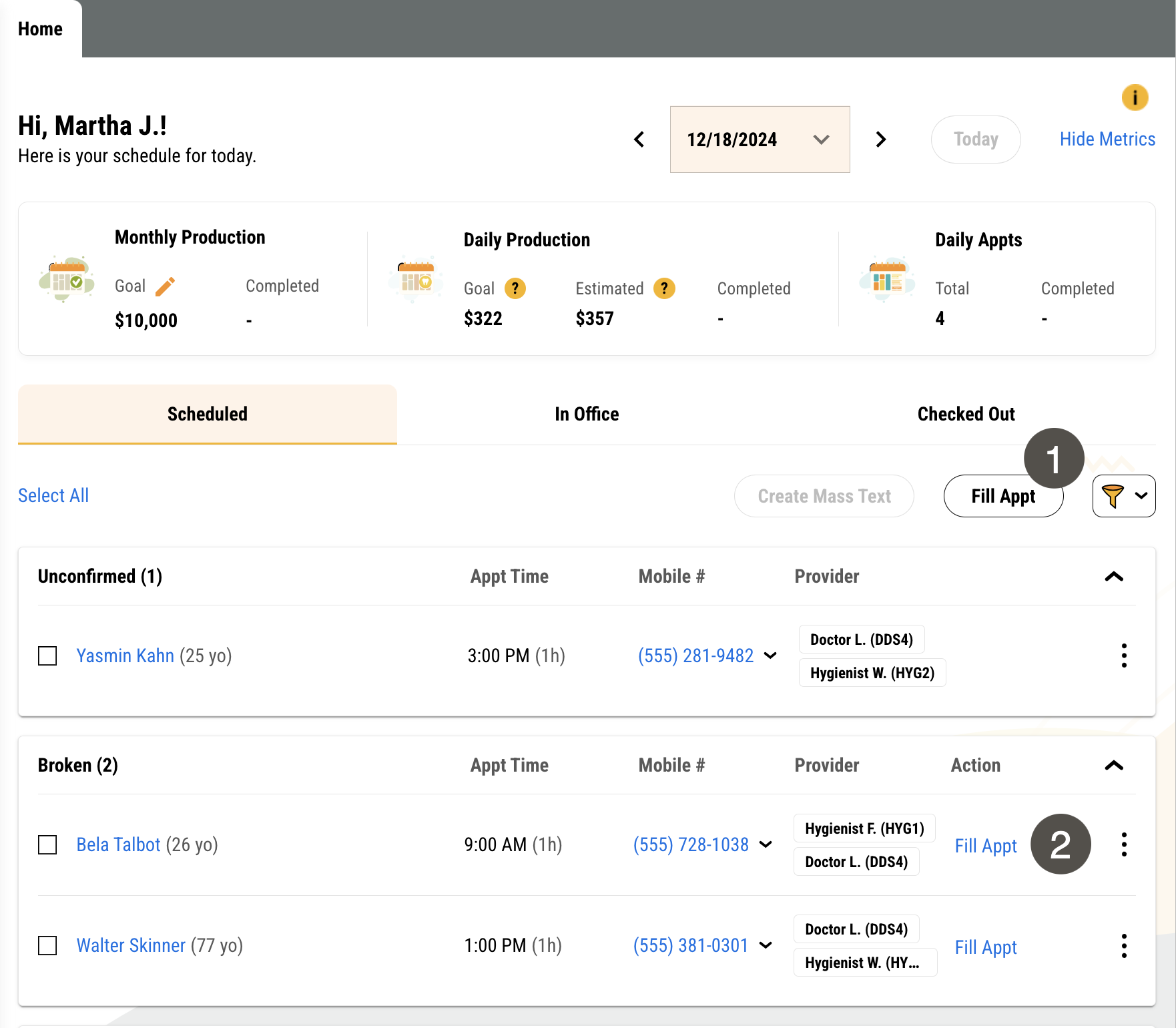 Leap homepage with two items numbered, described in the table to the right.