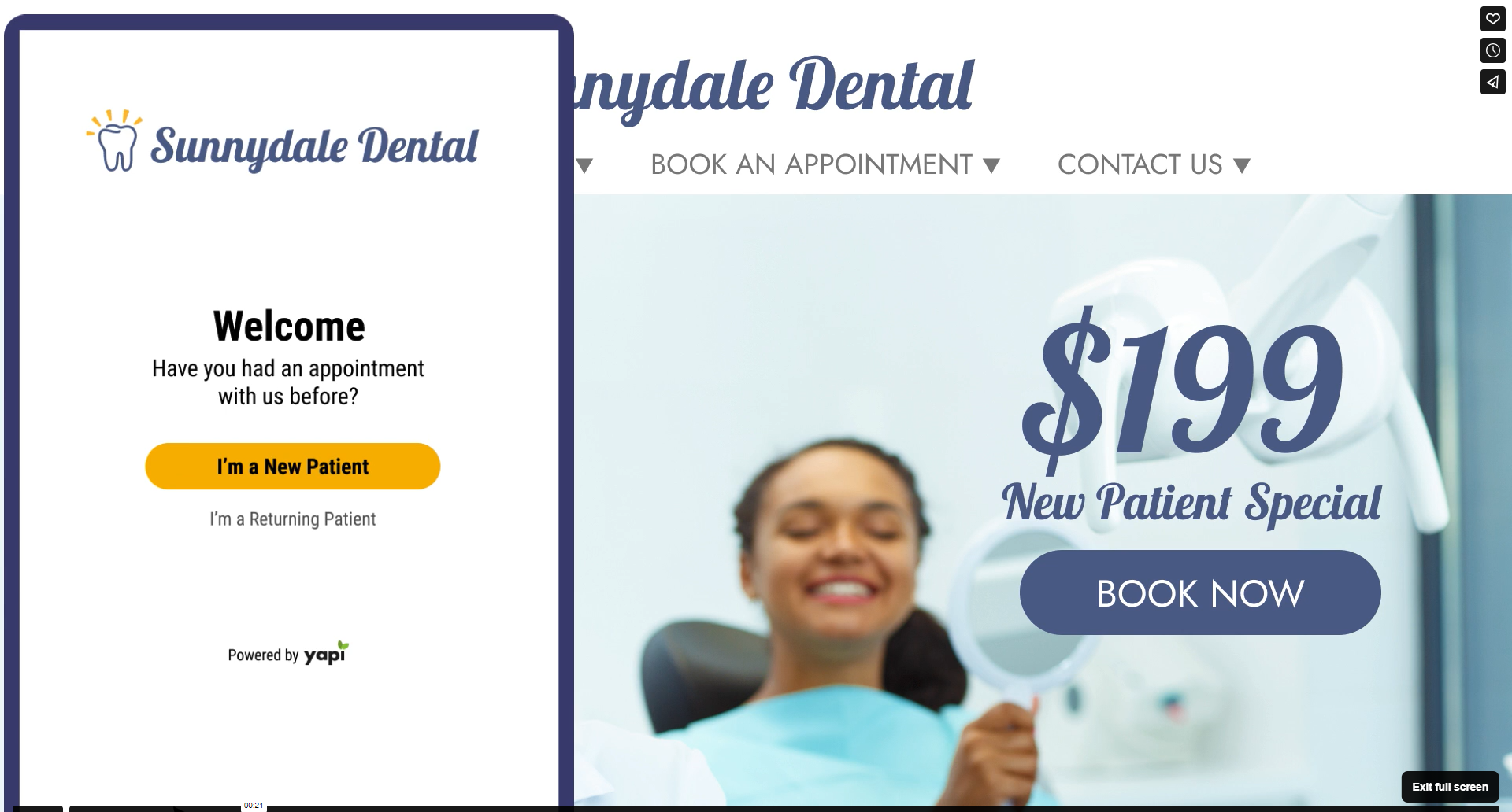 An example of a client's website with a cell phone overlayed that shows an example of what the patient sees if they schedule their appointment online.