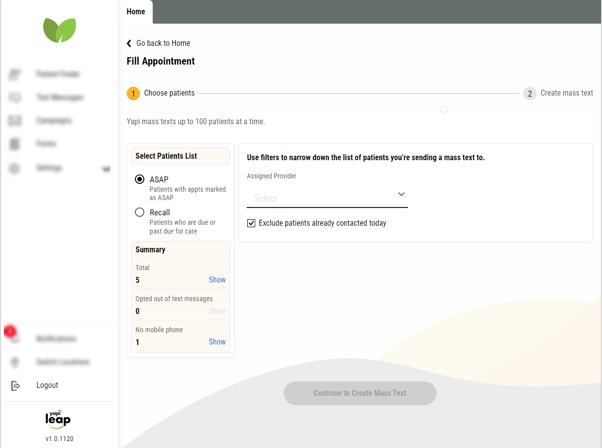 The Leap Fill Appointment page with the ASAP option selected.