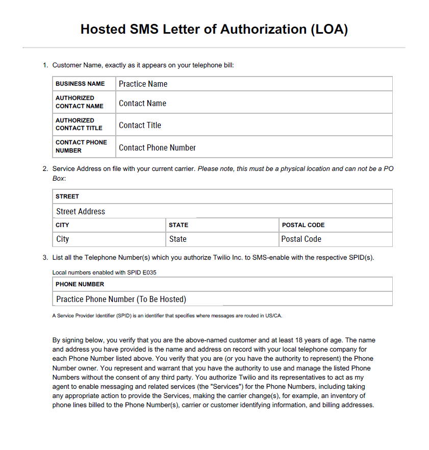 Example of the letter of authorization you should expect to receive when setting up a hosted number.
