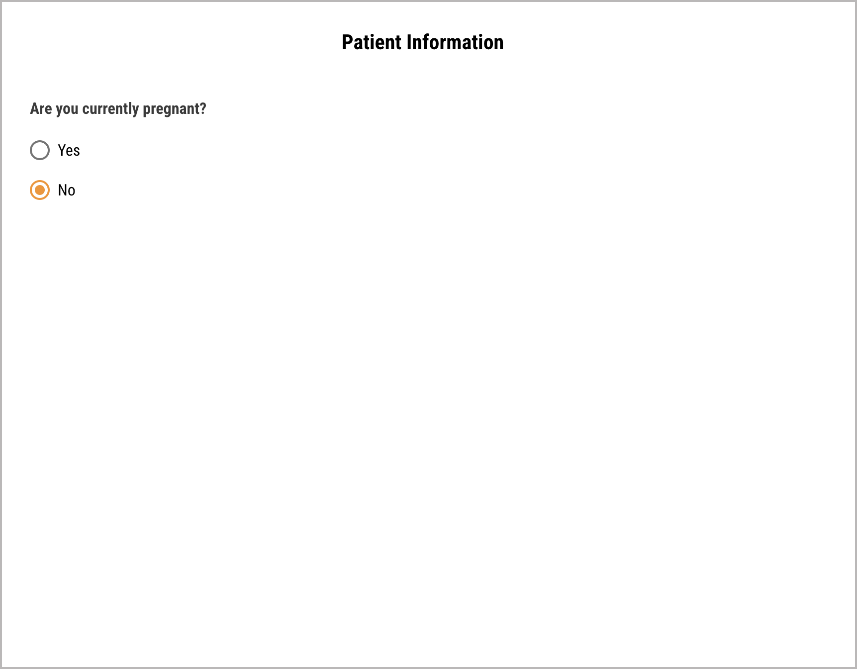 Preview of a Patient form with the question "Are you currently pregnant" marked with a No answer.